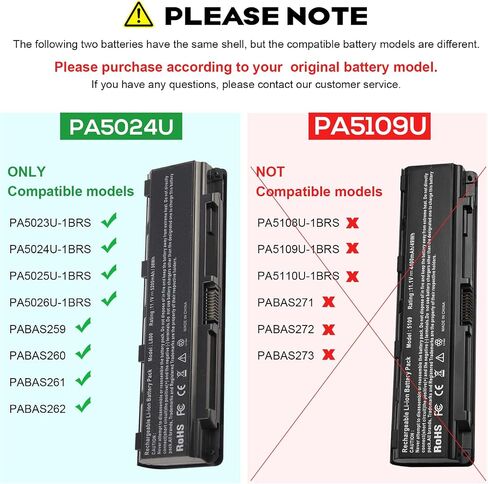 PA5023U-1BRS PA5024U Laptop Battery for Toshiba Satellite C55-A5282 C55-A5285 C55-A5286 C55-A5298 C55-A5300 C55-A5302 C55-A5308 C55-A5309 C55 Toshiba Satellite T572 C805 C850 C850D Dynabook Qosmio T75 in Saudi Arabia