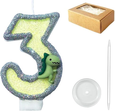 Number Birthday Candle, Cute Dinosaur Candle Birthday Cake Topper, Glitter Birthday Candle for Jurassic Period Theme Birthday Party Decoration (Number 6) in Saudi Arabia