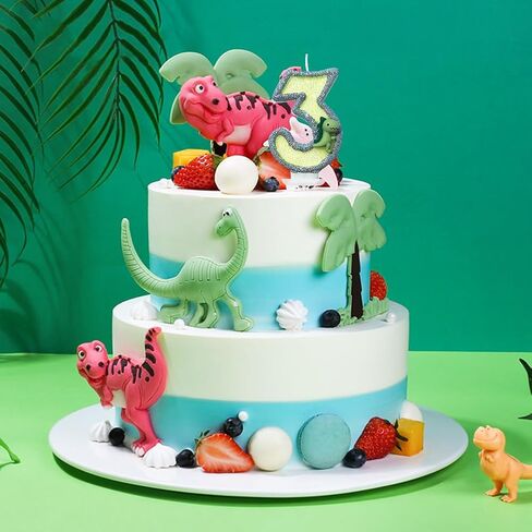 Number Birthday Candle, Cute Dinosaur Candle Birthday Cake Topper, Glitter Birthday Candle for Jurassic Period Theme Birthday Party Decoration (Number 6) in Saudi Arabia