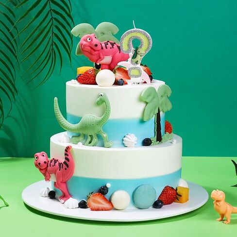 Number Birthday Candle, Cute Dinosaur Candle Birthday Cake Topper, Glitter Birthday Candle for Jurassic Period Theme Birthday Party Decoration (Number 6) in Saudi Arabia