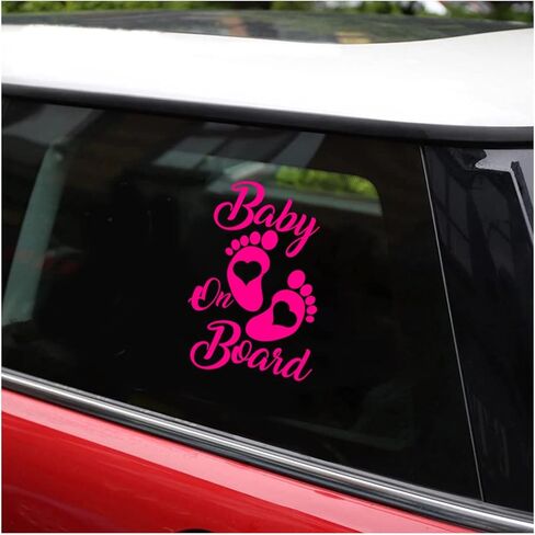 ملصق Baby On Board، قطعتان من ملصقات الفينيل للسيارة، ديكور ممتص الصدمات لنافذة السيارة، ملصقات بصمة قدم مقاومة للماء، مناسبة عالميًا للشاحنات والدراجات النارية والكمبيوتر المحمول الجداري (أبيض) in Kuwait