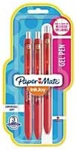 Paper Mate InkJoy Retractable Gel Pens, Medium Point, 0.7 mm, Black Barrels, Red Ink, Pack of 3 in Saudi Arabia