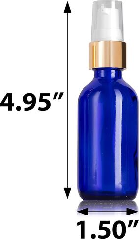 JUVITUS 2 oz / 60 ml Cobalt Blue Glass Boston Round Bottle with Gold Treatment Pump (12 Pack) in Saudi Arabia