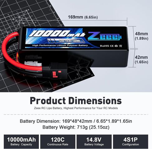 Zeee 4S 10000mAh Lipo Battery 14.8V 120C with QS8 Connector Soft Pack RC Battery Compatible with Xmaxx RC Car Truck Tank Racing Hobby Models (2 Pack) in Saudi Arabia