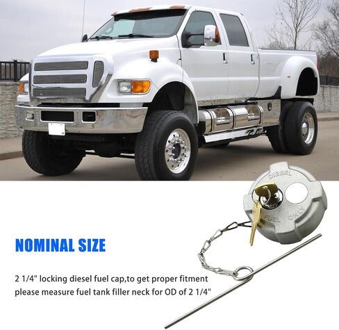 2 1/4" Locking Diesel Fuel Cap Compatible with Ford 650/750 Reefer/International MD Semi Trucks Fuel Caps,Replace FTA-C02 FTA-N-04 FTA-N6-16 FTA-N-73,With Rubber Seal Ring Safety Chain and 2 Key in Saudi Arabia