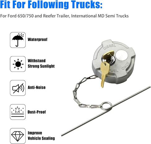 2 1/4" Locking Diesel Fuel Cap Compatible with Ford 650/750 Reefer/International MD Semi Trucks Fuel Caps,Replace FTA-C02 FTA-N-04 FTA-N6-16 FTA-N-73,With Rubber Seal Ring Safety Chain and 2 Key in Saudi Arabia