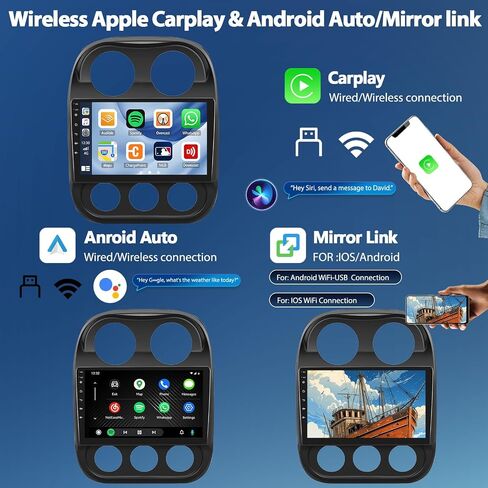 1+32G Android 11 سيارة ستيريو لسيارة Jeep Patriot Compass 2010-2016 مع iOS/Android Mirror Link، 10.1 بوصة HD شاشة لمس راديو السيارة مع WiFi، نظام تحديد المواقع العالمي (GPS)، راديو FM بلوتوث، SWC، USB مزدوج + كاميرا احتياطية in Saudi Arabia