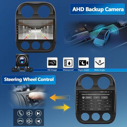 1+32G Android 11 سيارة ستيريو لسيارة Jeep Patriot Compass 2010-2016 مع iOS/Android Mirror Link، 10.1 بوصة HD شاشة لمس راديو السيارة مع WiFi، نظام تحديد المواقع العالمي (GPS)، راديو FM بلوتوث، SWC، USB مزدوج + كاميرا احتياطية in Saudi Arabia