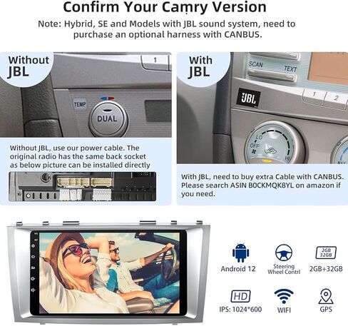 Car Stereo for Toyota Camry 2006-2011, 9" Touch Screen Radio with Wireless CarPlay, Android Auto, GPS, WiFi, Backup Camera in Saudi Arabia