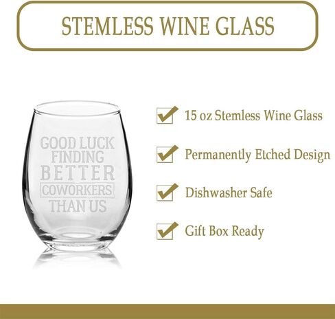 حظًا سعيدًا في العثور على زملاء عمل أفضل منا، كأس نبيذ بدون جذع، هدية عيد ميلاد مضحكة لشخص يحب شرب هدايا حفلات البكالوريوس (شفاف، زجاج) in Kuwait