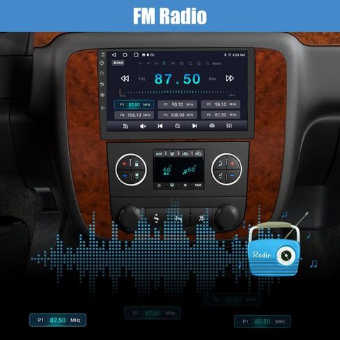ستيريو راديو السيارة 2G+64G Android 12 لسيارة GMC Yukon شيفروليه تشيفي سيلفرادو تاهو سوبربان 2007-2012 مع Carplay اللاسلكي ووحدة رأس Android Auto 9 بوصة in Kuwait