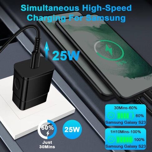 USB C Super Fast Charger for Samsung Galaxy S24 A15 A14 5G A54 A23 A53 A13 S23 S23+ S23 Ultra S22 S21 FE S20 Z Flip 5/4/3 Z Fold 5/4/3 A12 A32 A52, 25W Samsung Charger Block Type C Fast Charging Cord in Saudi Arabia