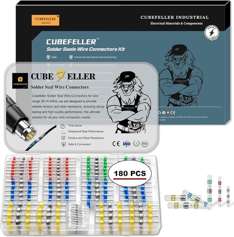 CUBEFELLER® Heat Shrink Wire Connectors,180 Pcs Solder Seal Butt Connectors Kit,Marine Waterproof Electrical Connectors, Solder Seal Wire Connectors Kit for Wire Splice in Saudi Arabia