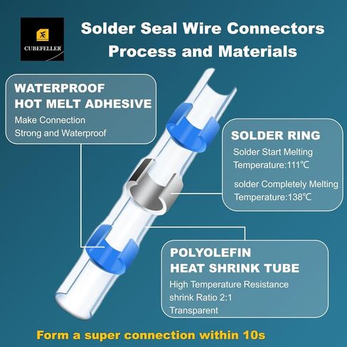 CUBEFELLER® Heat Shrink Wire Connectors,180 Pcs Solder Seal Butt Connectors Kit,Marine Waterproof Electrical Connectors, Solder Seal Wire Connectors Kit for Wire Splice in Saudi Arabia
