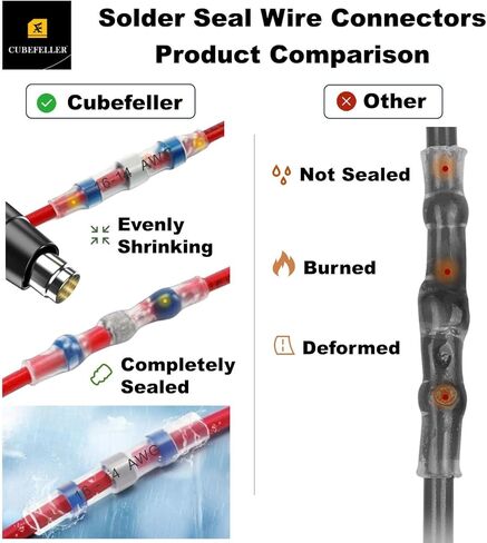 CUBEFELLER® Heat Shrink Wire Connectors,180 Pcs Solder Seal Butt Connectors Kit,Marine Waterproof Electrical Connectors, Solder Seal Wire Connectors Kit for Wire Splice in Saudi Arabia