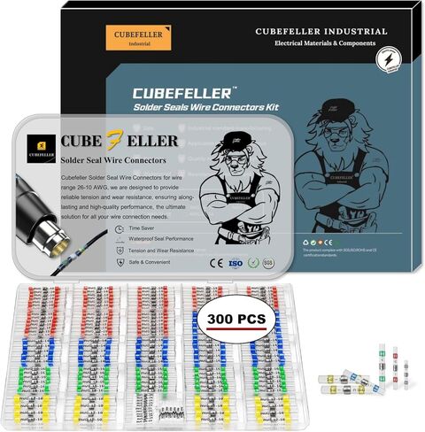 موصلات الأسلاك المنكمشة بالحرارة من CUBEFELLER®، مجموعة موصلات بعقب ختم اللحام 180 قطعة، موصلات كهربائية بحرية مقاومة للماء، مجموعة موصلات أسلاك اللحام لوصل الأسلاك in Kuwait