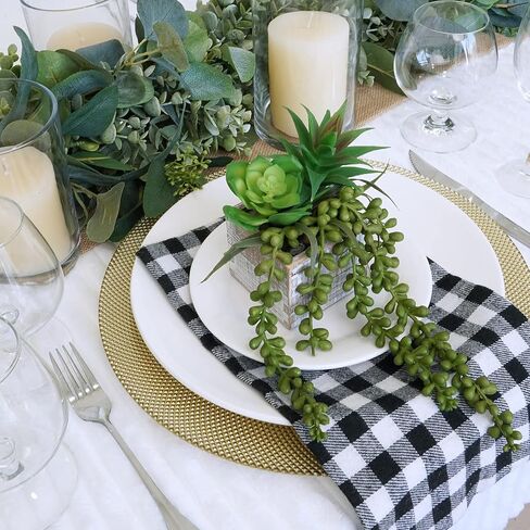 Set of 3 Assorted Small Green Potted Succulents Plants Decoration String of Pearls Fake Succulents in Rustic Wooden Pots for Home Living Room Bathroom Table Windowsill Shelf Office Desk Indoor Decor in Saudi Arabia