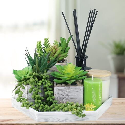 Set of 3 Assorted Small Green Potted Succulents Plants Decoration String of Pearls Fake Succulents in Rustic Wooden Pots for Home Living Room Bathroom Table Windowsill Shelf Office Desk Indoor Decor in Saudi Arabia