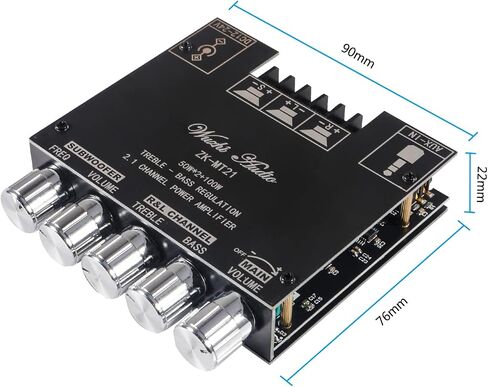 50W×2+100W Bluetooth Power Amplifier Board with Subwoofer 2.1 Channel, 12V-24V Audio Power Amplifier Module with Treble and Bass Control for DIY Bluetooth Audio ZK-MT21 in Saudi Arabia