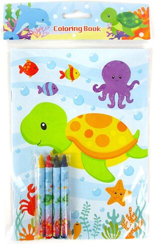 TINYMILLS Sea Turtles Animals Coloring Book Set with 12 Coloring Books and 48 Crayons Ocean Animals Birthday Party Supplies Favor Bag Filler Carnival Prizes Rewards in Kuwait