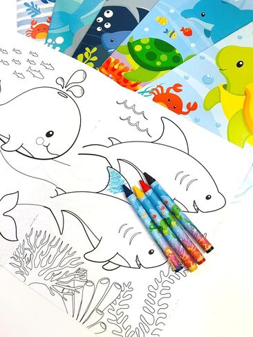 TINYMILLS Sea Turtles Animals Coloring Book Set with 12 Coloring Books and 48 Crayons Ocean Animals Birthday Party Supplies Favor Bag Filler Carnival Prizes Rewards in Kuwait