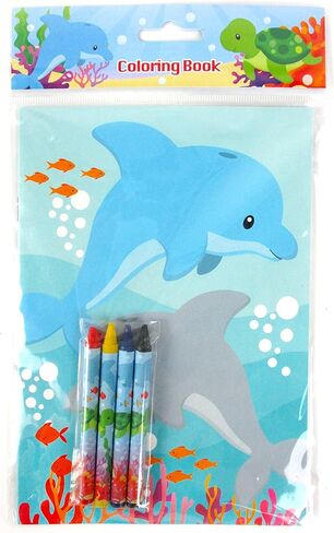 TINYMILLS Sea Turtles Animals Coloring Book Set with 12 Coloring Books and 48 Crayons Ocean Animals Birthday Party Supplies Favor Bag Filler Carnival Prizes Rewards in Kuwait