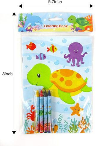 TINYMILLS Sea Turtles Animals Coloring Book Set with 12 Coloring Books and 48 Crayons Ocean Animals Birthday Party Supplies Favor Bag Filler Carnival Prizes Rewards in Kuwait