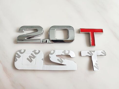 2X 2.0T شعار شعار شعار شعار ثلاثي الأبعاد ملصق لاصق مناسب للسيارات والشاحنات (فضي أحمر) in Kuwait