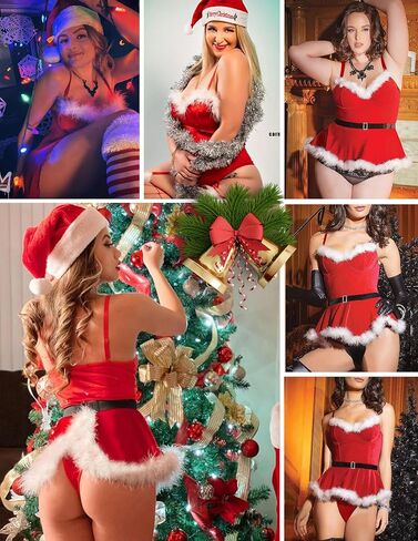 Avidlove Christmas Lingerie for Women Sexy Santa Costume For Women V Neck Velvet Lingerie in Saudi Arabia