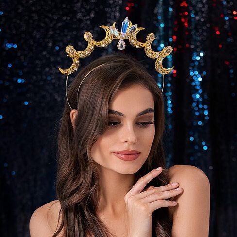 سابق القمر مريم العذراء هالة تاج الذهب بريزم كريستال آلهة هالو عقال عيد الهالوين التقاط الصور حجر الراين قطرة الماء هالة خوذة للنساء والفتيات in Kuwait