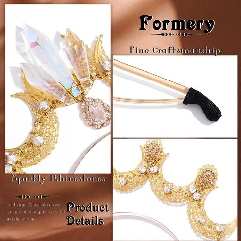 سابق القمر مريم العذراء هالة تاج الذهب بريزم كريستال آلهة هالو عقال عيد الهالوين التقاط الصور حجر الراين قطرة الماء هالة خوذة للنساء والفتيات in Kuwait