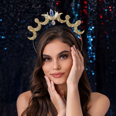 سابق القمر مريم العذراء هالة تاج الذهب بريزم كريستال آلهة هالو عقال عيد الهالوين التقاط الصور حجر الراين قطرة الماء هالة خوذة للنساء والفتيات in Kuwait