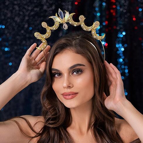 سابق القمر مريم العذراء هالة تاج الذهب بريزم كريستال آلهة هالو عقال عيد الهالوين التقاط الصور حجر الراين قطرة الماء هالة خوذة للنساء والفتيات in Kuwait