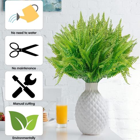100 Bundles Fake Boston Fern Artificial Plants and Lavender UV Resistant Fake Plants No Fade Faux Ferns Lavender for Outdoor Planter Large Artificial Ferns for Outdoors Indoor for House (Boston Fern) in Saudi Arabia