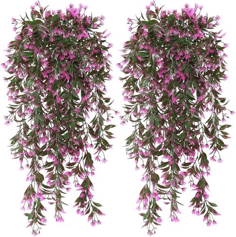 TOCHGREEN 4Pcs Artificial Hanging Plants Fern Vine, Faux Plastic Plants Fake Ivy Vine Greenery Garland with Purple Flower, Outdoor Indoor Decorations for Living Room Balcony Garden Wall Home Decor in Saudi Arabia