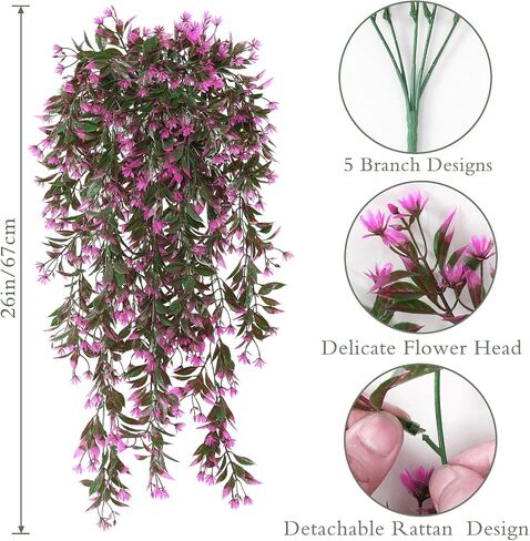 TOCHGREEN 4Pcs Artificial Hanging Plants Fern Vine, Faux Plastic Plants Fake Ivy Vine Greenery Garland with Purple Flower, Outdoor Indoor Decorations for Living Room Balcony Garden Wall Home Decor in Saudi Arabia
