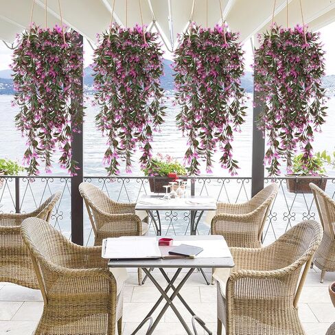 TOCHGREEN 4Pcs Artificial Hanging Plants Fern Vine, Faux Plastic Plants Fake Ivy Vine Greenery Garland with Purple Flower, Outdoor Indoor Decorations for Living Room Balcony Garden Wall Home Decor in Saudi Arabia