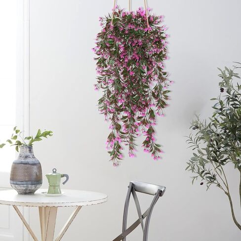 TOCHGREEN 4Pcs Artificial Hanging Plants Fern Vine, Faux Plastic Plants Fake Ivy Vine Greenery Garland with Purple Flower, Outdoor Indoor Decorations for Living Room Balcony Garden Wall Home Decor in Saudi Arabia