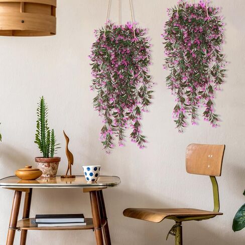 TOCHGREEN 4Pcs Artificial Hanging Plants Fern Vine, Faux Plastic Plants Fake Ivy Vine Greenery Garland with Purple Flower, Outdoor Indoor Decorations for Living Room Balcony Garden Wall Home Decor in Saudi Arabia