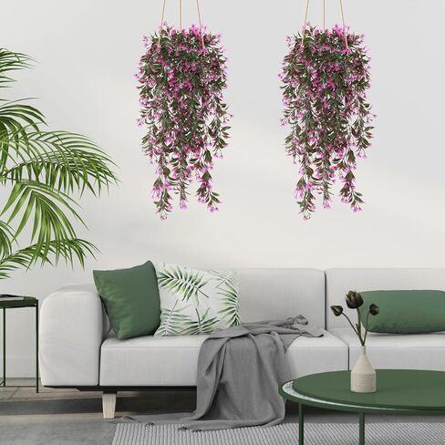TOCHGREEN 4Pcs Artificial Hanging Plants Fern Vine, Faux Plastic Plants Fake Ivy Vine Greenery Garland with Purple Flower, Outdoor Indoor Decorations for Living Room Balcony Garden Wall Home Decor in Saudi Arabia