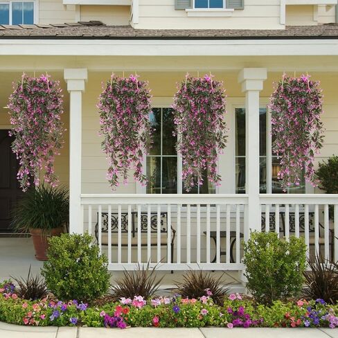 TOCHGREEN 4Pcs Artificial Hanging Plants Fern Vine, Faux Plastic Plants Fake Ivy Vine Greenery Garland with Purple Flower, Outdoor Indoor Decorations for Living Room Balcony Garden Wall Home Decor in Saudi Arabia