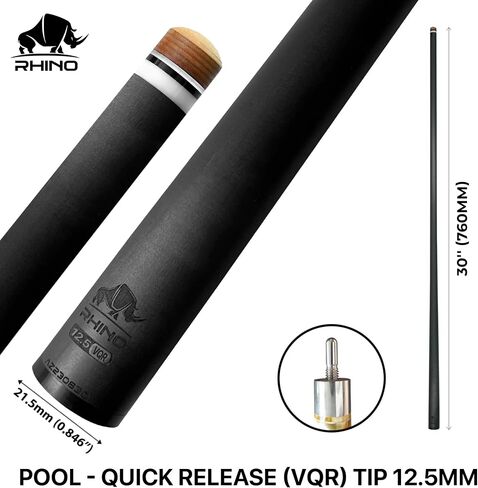 RHINO - 30" / Quick Release (VQR) Carbon Pool Cue Single Shaft, Tip 11.8mm,12.2mm,12.4mm,12.5mm,12.6mm,12.7mm,12.8mm,12.9mm,10.5mm Low Deflection Technology, pro taper, Easy to play in Saudi Arabia