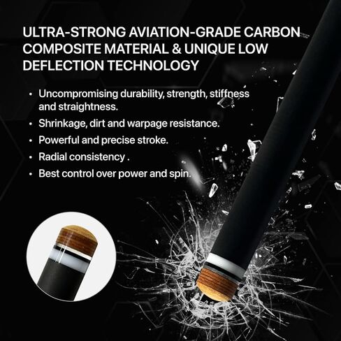 RHINO - 30" / Quick Release (VQR) Carbon Pool Cue Single Shaft, Tip 11.8mm,12.2mm,12.4mm,12.5mm,12.6mm,12.7mm,12.8mm,12.9mm,10.5mm Low Deflection Technology, pro taper, Easy to play in Saudi Arabia