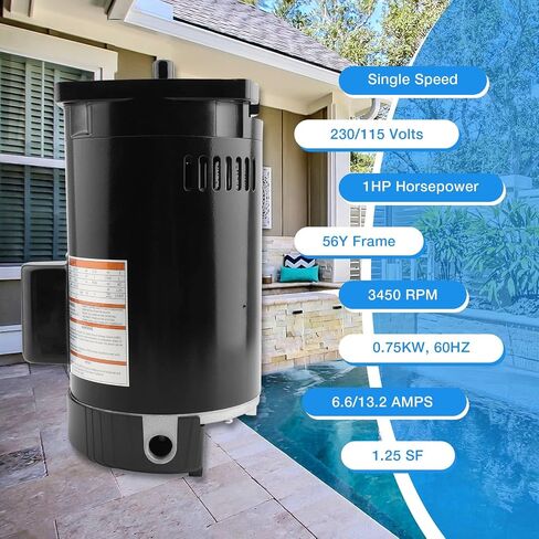 B2853 Pool Pump Motor,1HP | 115/230V | 56Y Frame | 3450 RPM | 6.5/13.0 Max Amps,Compatible with Sta-Rite,Hydro-Tech,Premier,Aquaflo,Red Jacket,Sears,Pac Fab and AO Smith Century Pumps in Saudi Arabia