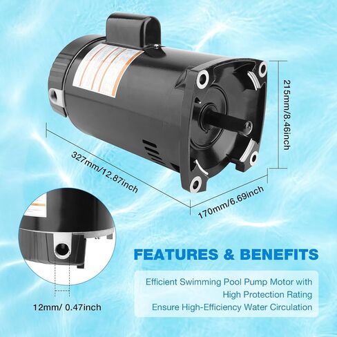 B2853 Pool Pump Motor,1HP | 115/230V | 56Y Frame | 3450 RPM | 6.5/13.0 Max Amps,Compatible with Sta-Rite,Hydro-Tech,Premier,Aquaflo,Red Jacket,Sears,Pac Fab and AO Smith Century Pumps in Saudi Arabia