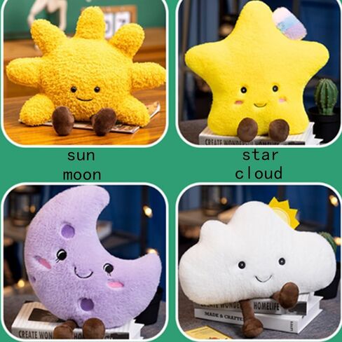 Sun Shaped Plush Pillow,Smiling fun filled sun, stars, moon, cloud shaped plush toys for home decoration, as birthday gifts for Children and girls (Moon) in Saudi Arabia