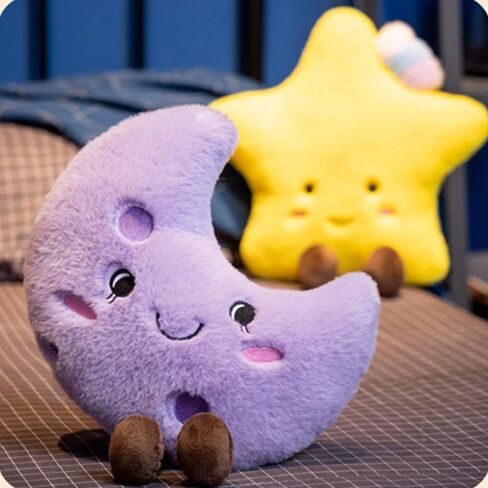 Sun Shaped Plush Pillow,Smiling fun filled sun, stars, moon, cloud shaped plush toys for home decoration, as birthday gifts for Children and girls (Moon) in Saudi Arabia
