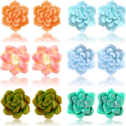 6 Pairs Succulent Earrings Plant Earrings Resin Handmade Stud Earrings Stainless Steel Studs Botanical Plant Earrings Flower Jewelry Accessories for Women and Girls in Saudi Arabia