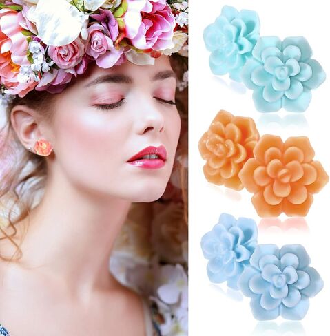 6 Pairs Succulent Earrings Plant Earrings Resin Handmade Stud Earrings Stainless Steel Studs Botanical Plant Earrings Flower Jewelry Accessories for Women and Girls in Saudi Arabia