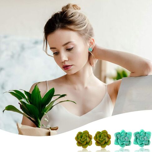 6 Pairs Succulent Earrings Plant Earrings Resin Handmade Stud Earrings Stainless Steel Studs Botanical Plant Earrings Flower Jewelry Accessories for Women and Girls in Saudi Arabia